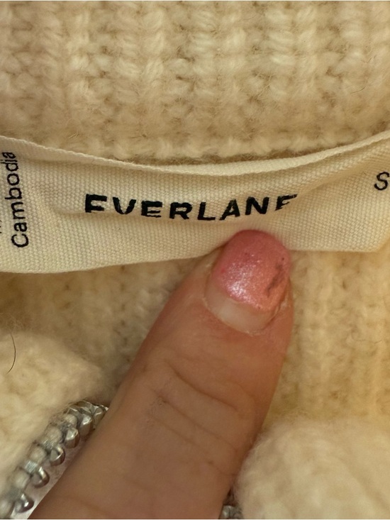 Everlane The Half-Zip Sweater in Luxe Merino Wool Sz Small Cream & Black Stripe - Picture 7 of 14